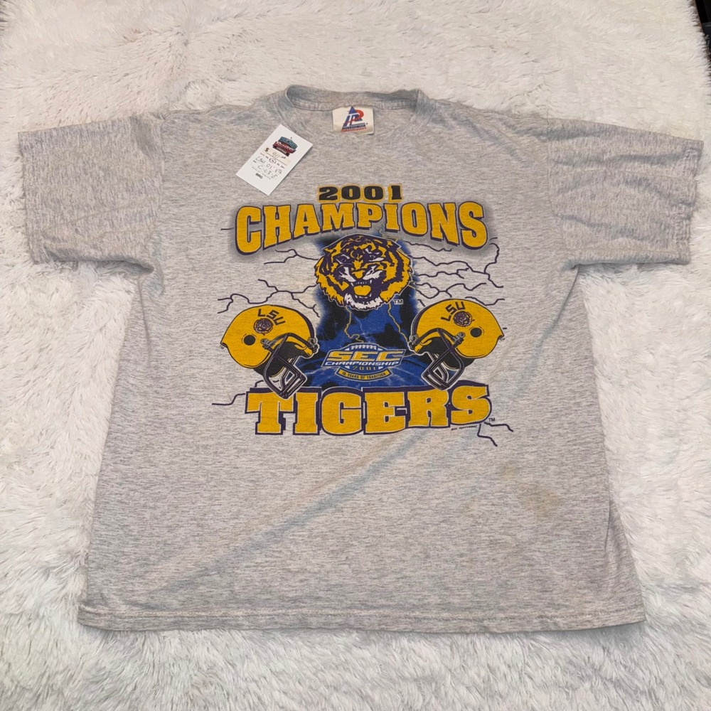 Tri-Lake LSU Tigers T-Shirt Mens Medium Gray Good 2001 SEC Champions Vintage
